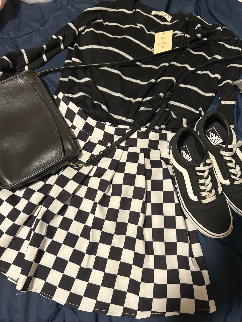 Checkerboard Pleated Skirt - Black & White
